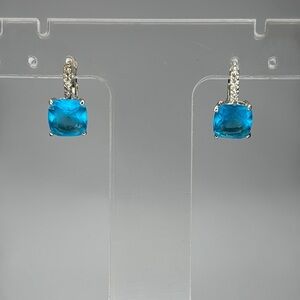 Elegant Blue and Silver Earrings with Rectangular Design